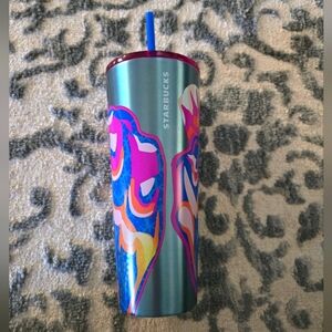 Starbucks Summer 2024 Butterfly Patterned Purple Silver Tumbler 24oz